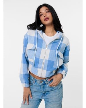 Pink Vanilla Hooded Drawstring Fleece Jacket - Blue