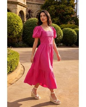 D.u.s.k Cotton Pleated Puff Midi Dress - Pink
