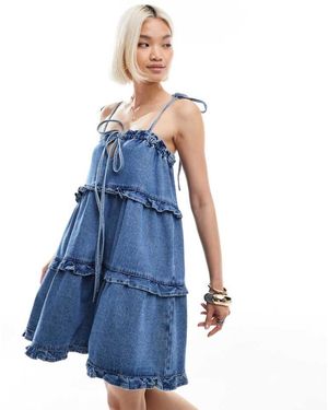 Miss Selfridge Denim Frill Swing Dress - Blue