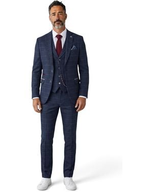 TruClothing Tweed 3 Piece Wool Blend Formal Suit - Blue