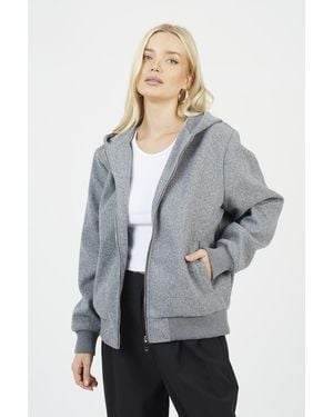 Brave Soul Faux Wool Hooded Bomber Jacket - Grey