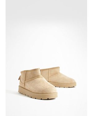 Boohoo Ultra Mini Faux Fur Lined Boots - Natural