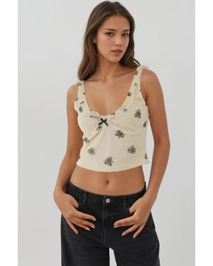 Hiccup U Collar Printed Crop Tank Top - Multicolour
