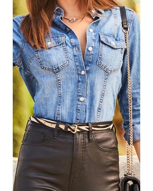 Sosandar Zebra Print Leather Waist Belt - Blue