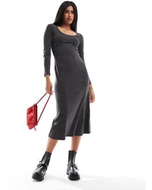 Miss Selfridge Long Sleeve Corset Scoop Maxi Dress - Blue