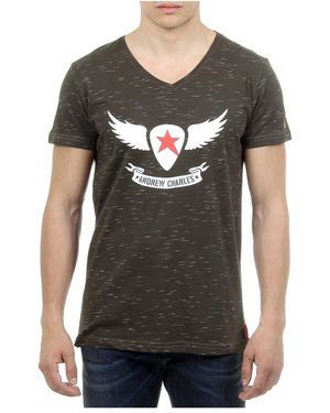 Andrew Charles by Andy Hilfiger T-Shirt Short Sleeves V-Neck Dark Aaron - Black