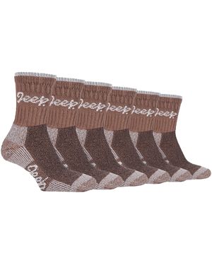 Jeep 6 Pair Multipack Ladies Cotton Breathable Padded Hiking Socks - Brown