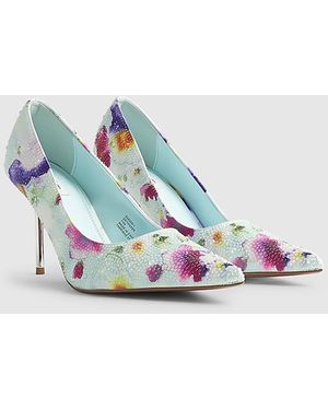 River Island Court Heels Floral Embellished - Blue