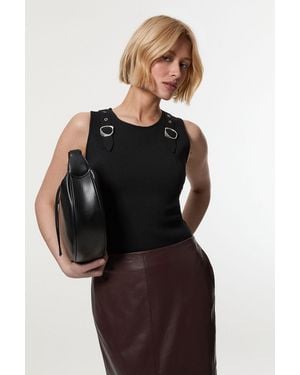 Karen Millen Buckle Trim Knitted Top - Black