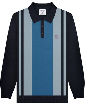 Lambretta Aw25 Vintage Panelled Long-Sleeved Polo Shirt /Iron) Cotton - Blue