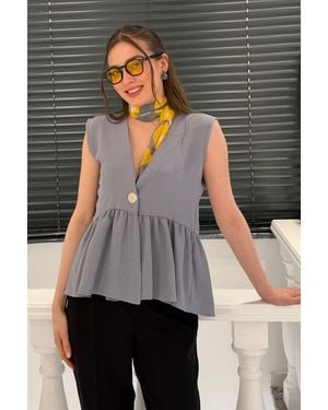 Bigdart V-Neck Buttoned Sleeveless Blouse - Grey