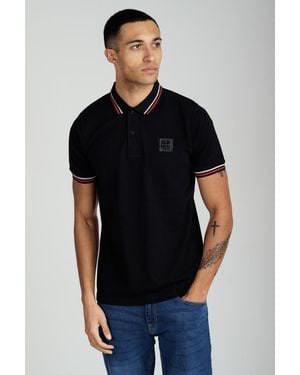 Foray Short Sleeve Cotton Pique Tipped Polo Shirt - Black