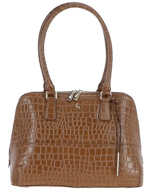Ashwood Leather 'Passione' Croc Print Zip Around Real Tote Bag - Brown