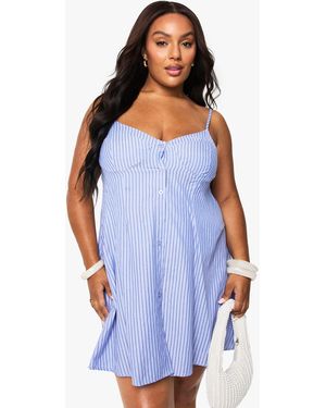 Boohoo Plus Button Down Smock Dress - Blue