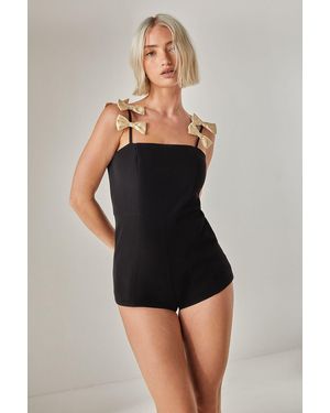 Nasty Gal Contrast Bow Tailored Romper - Black