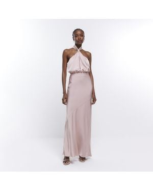 River Island Halter Maxi Dress Bridesmaid - Pink