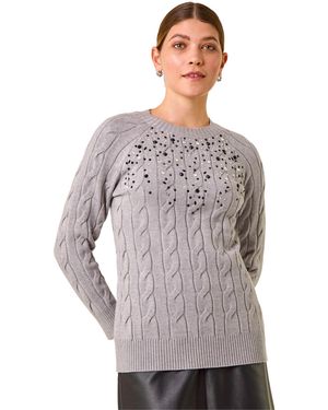 Roman Embellished Cable Knit Jumper - Grey