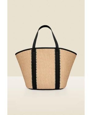 Sosandar Raffia Tote Bag With Contrast Straps - Natural