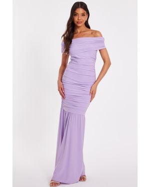 Quiz Bardot Drop Waist Maxi Dress - Purple