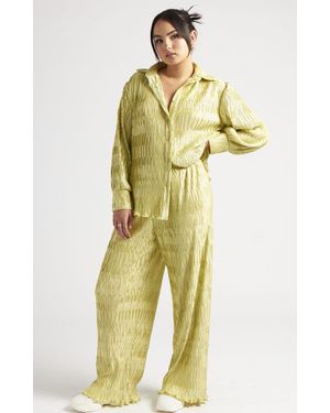 Urban Bliss Textured Plisse Wide Leg Trouser - Yellow