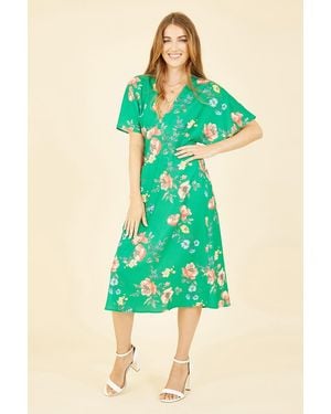 Yumi' Floral Kimono Midi Dress - Green