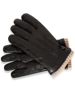 Barneys Originals Goat Leather Glove With Cream Knit Cuff - Black