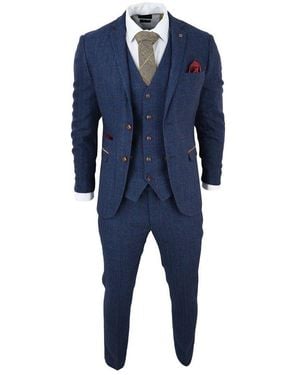 Paul Andrew Tweed Check 3-Piece Suit - Blue