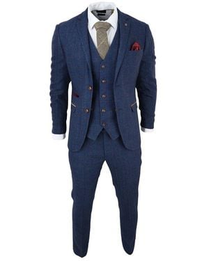 Paul Andrew Tweed Check 3-Piece Suit - Blue