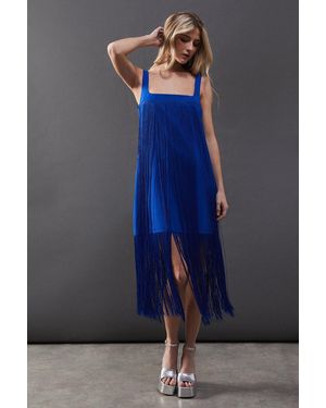 Warehouse Premium Fringe Cami Mini Dress - Blue