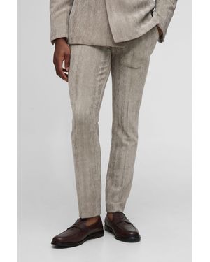 BoohooMAN Skinny Fit Herringbone Cord Trousers - Grey