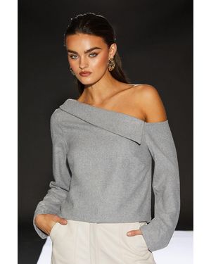 Runway 1.8.1.8 Wool Blend Fold Over Asymmetric Top - Grey