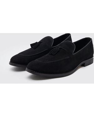 BoohooMAN Faux Suede Tassel Loafer - Black