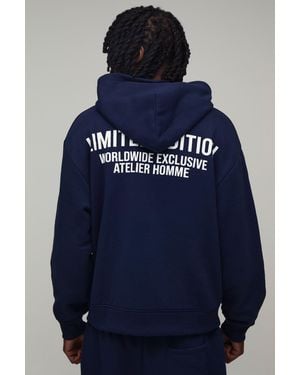 BoohooMAN Tall Oversized Boxy Limited Edition Zip Through Hoodie - Blue