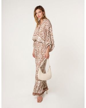 Blue Vanilla Printed Elasticated Trousers - Natural