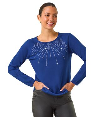 Roman Sunray Embellished Crew Neck Knit Jumper - Blue