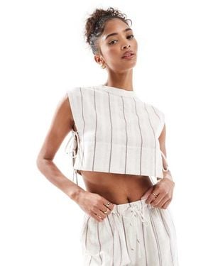 Native Youth Striped High Neck Co-Ord Top - White