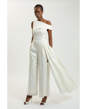 Karen Millen Tailored Satin Drape Asymmetric Jumpsuit - White