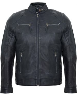 Infinity Leather Biker Zipped Racing Jacket - Blue