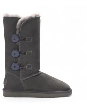 Infinity Leather Sheepskin Suede Button Warm Winter Calf Boots - Grey