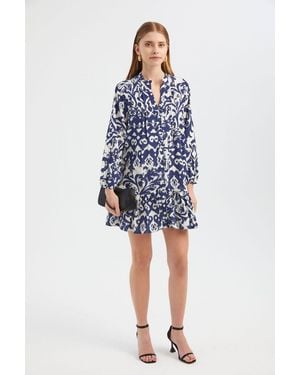 Hiccup Pleated Mini Boho Dress - Blue