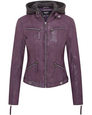 Infinity Leather Hooded Classic Biker Jacket - Purple
