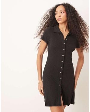 ASOS Collared Mini Column Tea Dress With Button Front And Cap Sleeve - Black