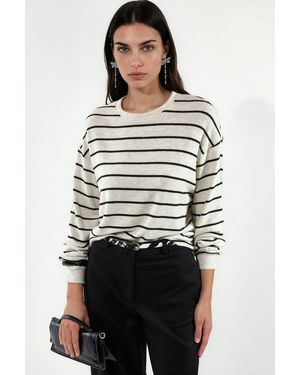 Busem Striped Ribbed Crew Neck Jumper - Natural