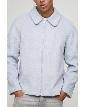 BoohooMAN Oversized Raglan Sleeve Wool Look Overshirt - Grey