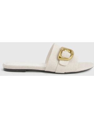 Boohoo Buckle Detail Pu Slider - Natural