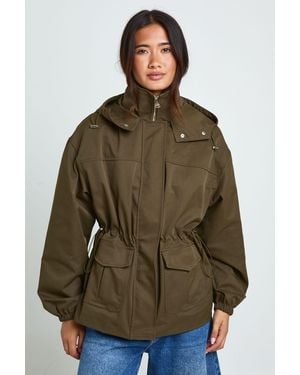 Boohoo Hooded Pocket Detail Mac - Brown