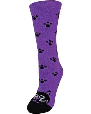 Sock Snob Ladies Fluffy Non Slip Slipper Socks With Animal Designs - Purple