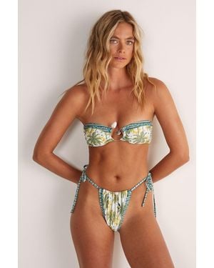 Nasty Gal Palm Tree Bandeau Trim Detail Tie Bikini Set - Brown