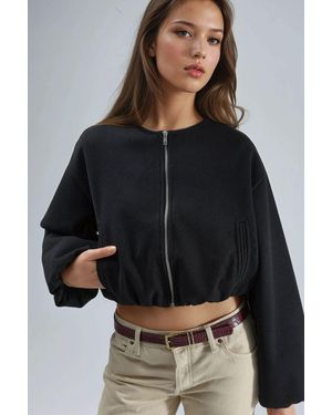Busem Crop Gabardine Jacket With Zipper And Pocket - Black