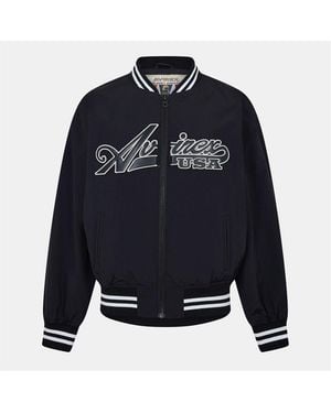 Avirex Nylon Bomber Jacket With Zipped Pocket And Ribbed Cuff - Blue